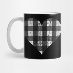 Distressed White and Black Buffalo Plaid Heart Mug